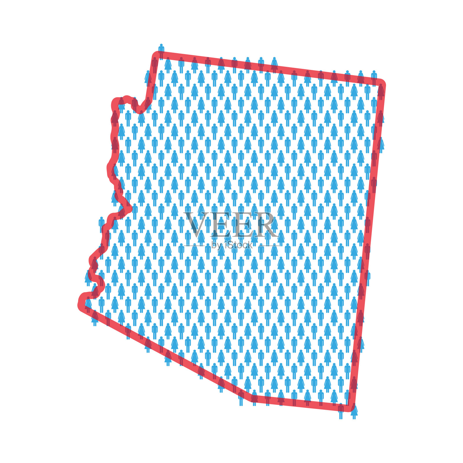 亚利桑那州人口图。简笔画人物地图。男人和女人的图案。平面矢量图插画图片素材