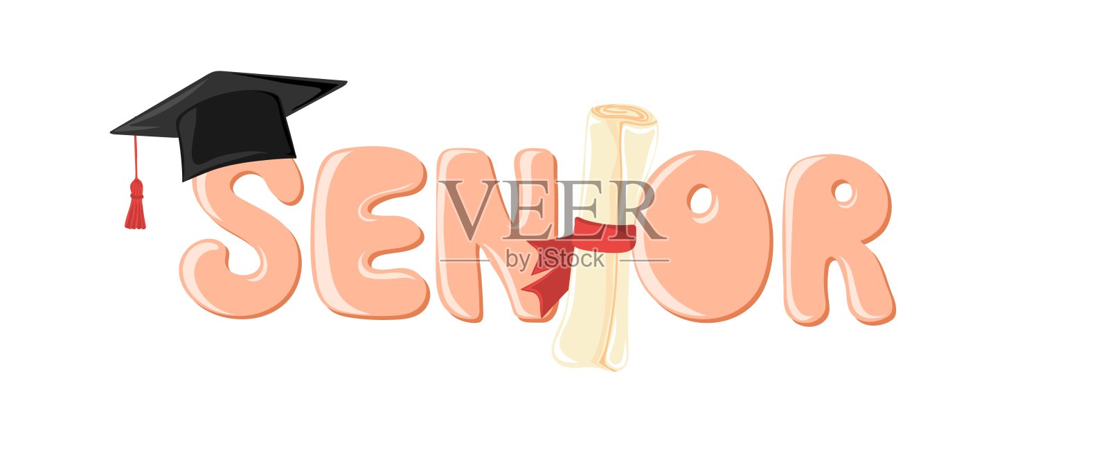 高级。手写文字与毕业帽和文凭插画图片素材