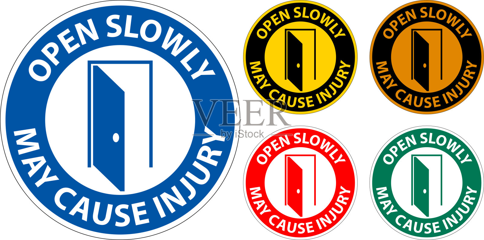 安全第一标志，缓慢打开，可能造成伤害插画图片素材