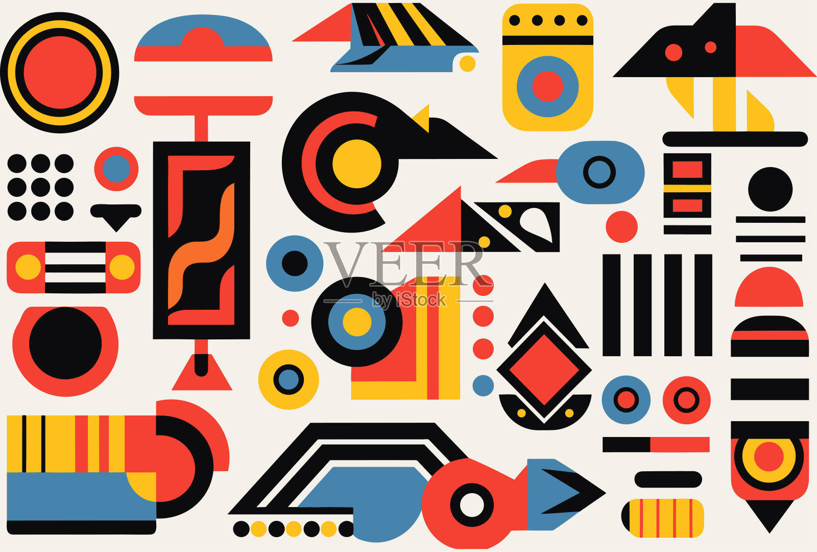 抽象几何矢量集几何，线性形状，在大胆的风格和图形波普艺术灵感的设计，精确主义艺术，绘画艺术，几何形状的图案插画图片素材