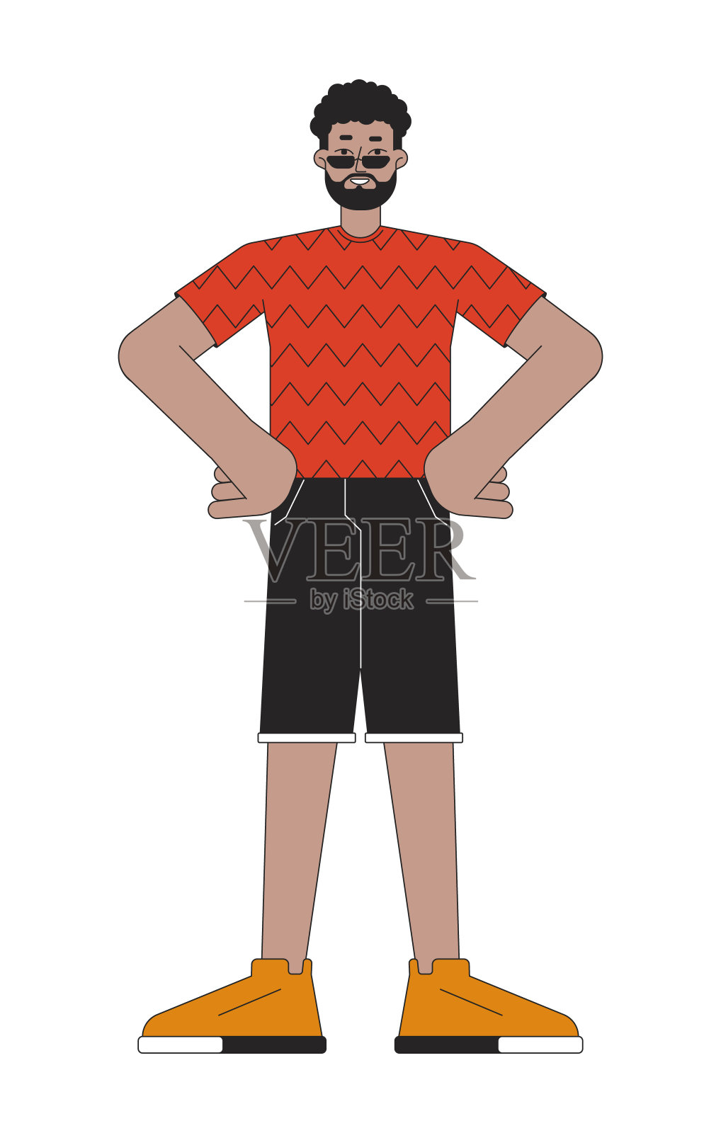 黑色胡须太阳镜男子力量摆2D线性卡通人物插画图片素材