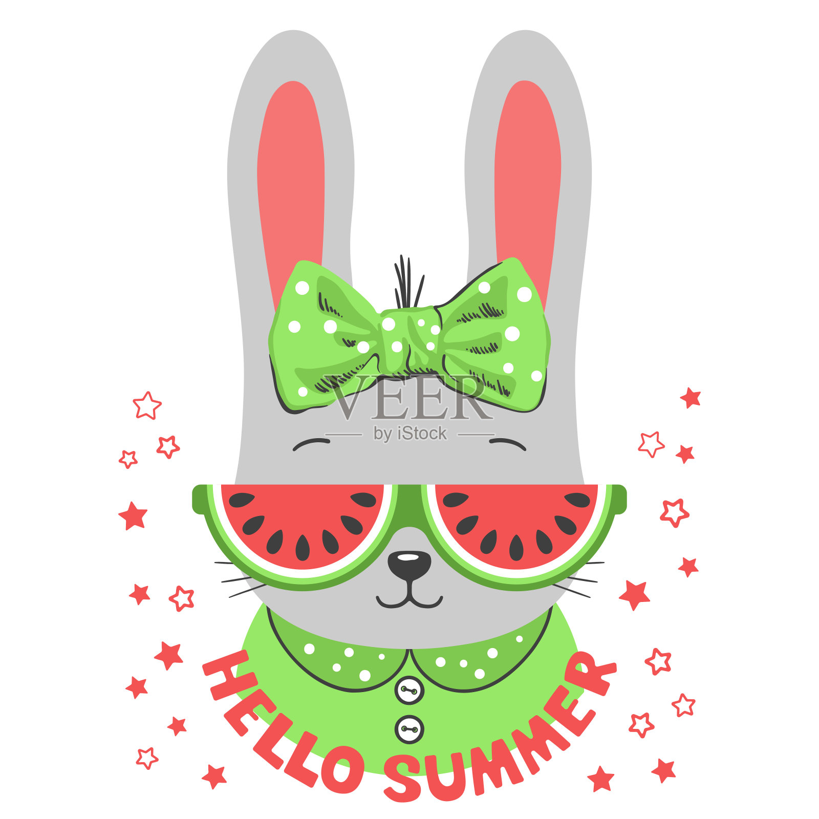 兔子女孩的脸戴着西瓜太阳镜插画图片素材