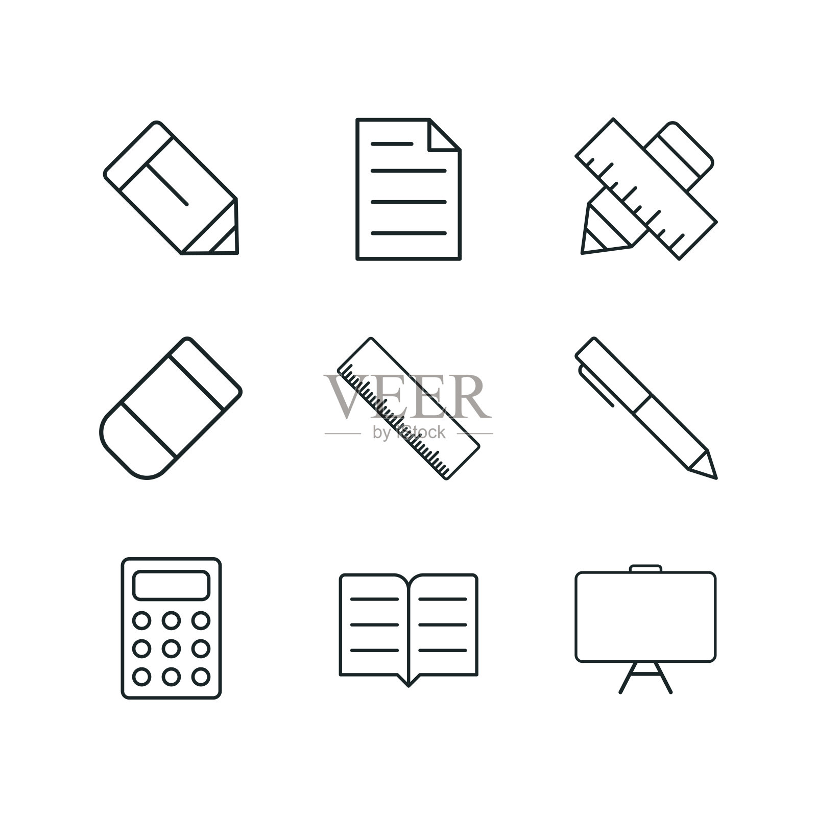 文具图标集矢量设计模板简单而现代插画图片素材