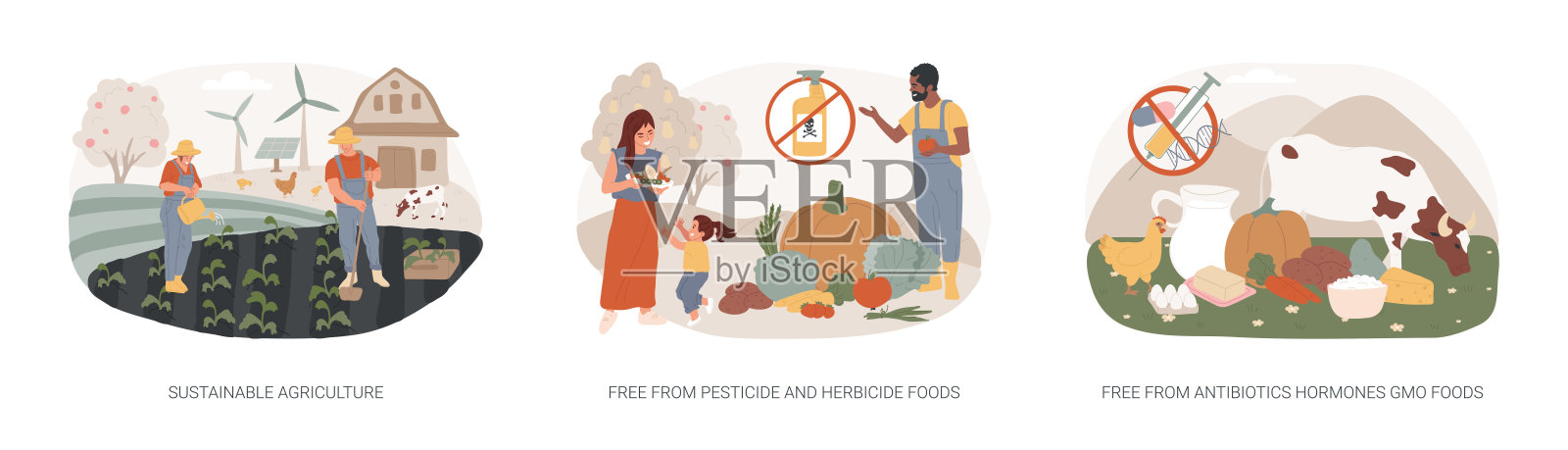 自然农业孤立的概念矢量插图集。插画图片素材