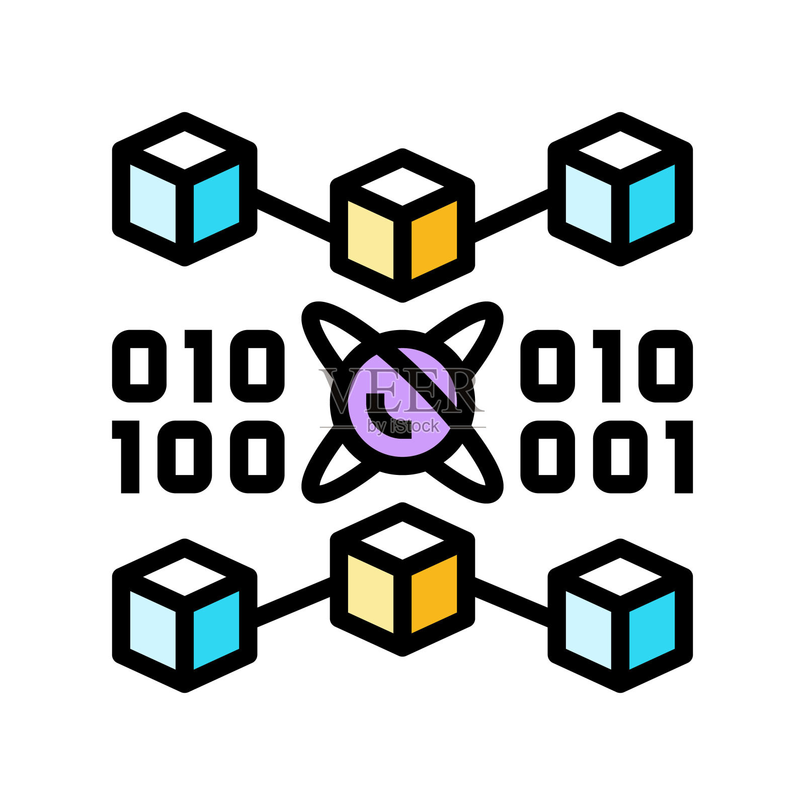 纠错量子技术彩色图标矢量插图插画图片素材