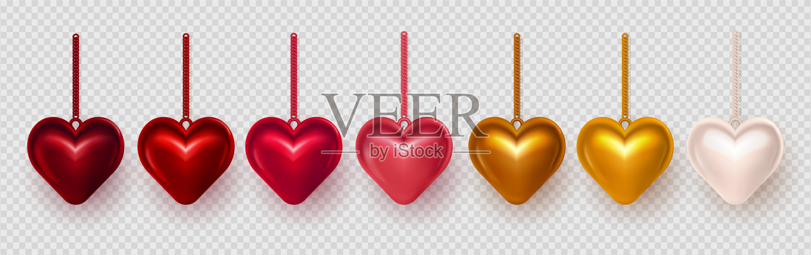 3D情人节爱心挂饰（透明背景）插画图片素材