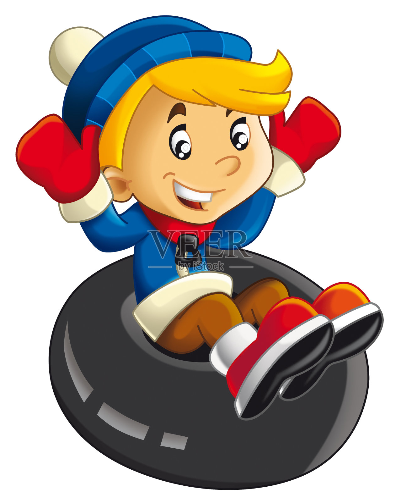 卡通场景与快乐的孩子有乐趣与冬季运动微笑和训练插图的孩子插画图片素材