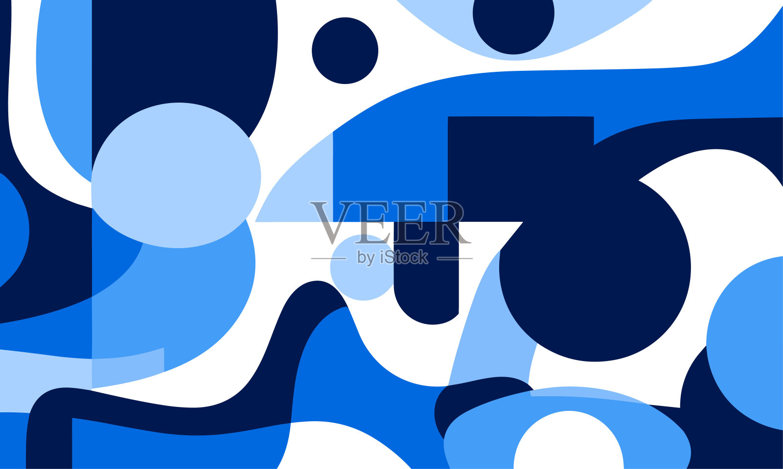 白色背景上的蓝色和蓝色形状的抽象背景，以大胆的海报风格，深蓝色，抽象创作，大胆的轮廓，平坦的颜色插画图片素材