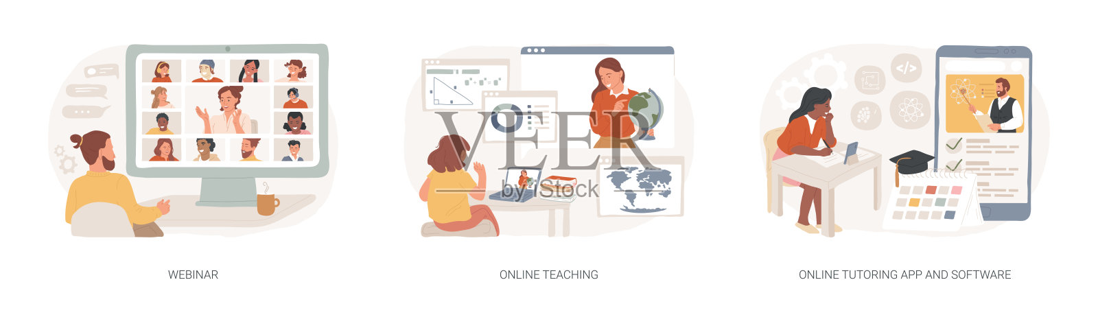 电子学习孤立的概念矢量插图集。插画图片素材