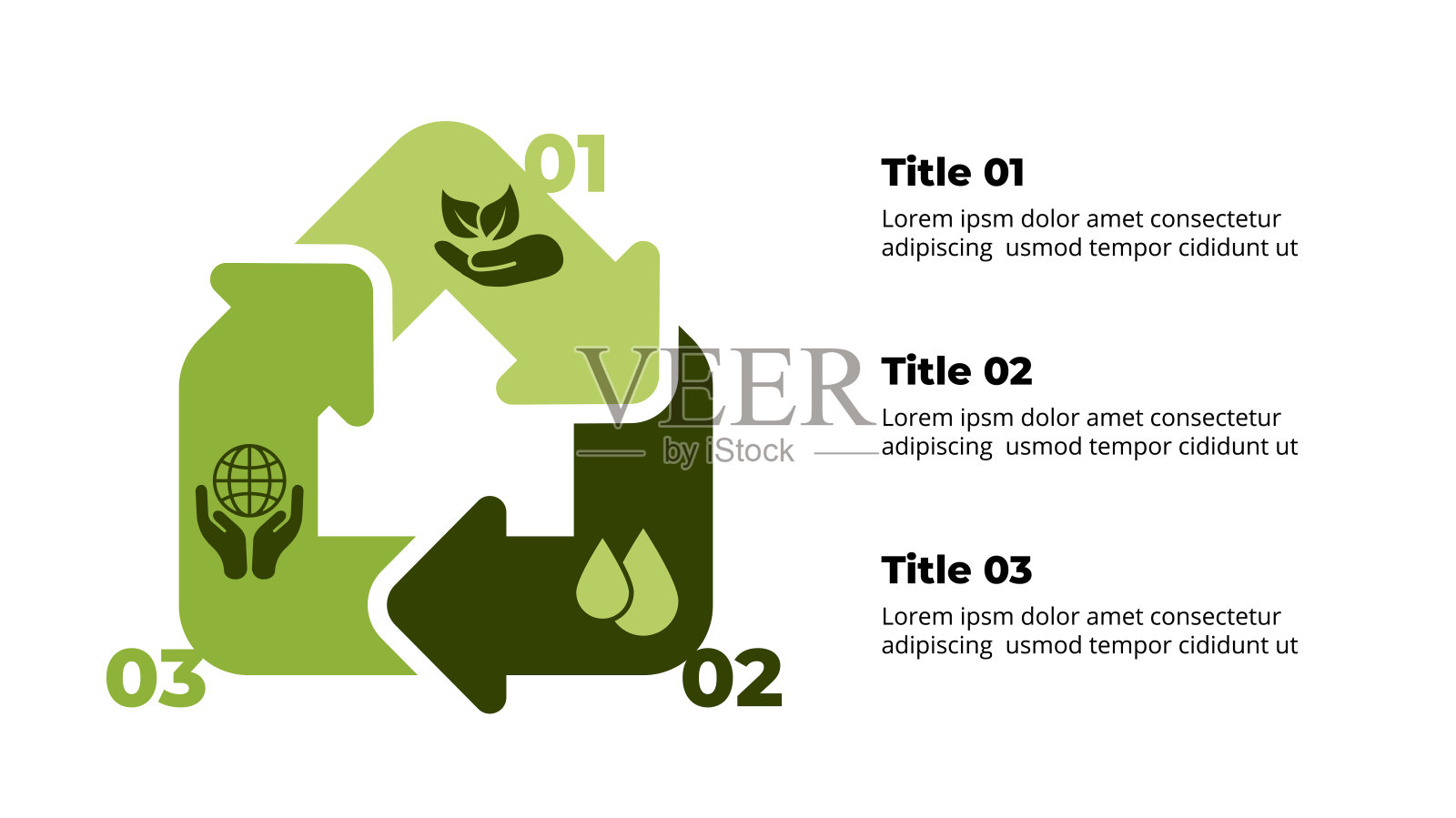 可持续家庭循环信息图。可再生能源。自然的标志。3步零件箭头图。温室图标。环境保护图表。回收住房。环保建筑。智能技术。插画图片素材