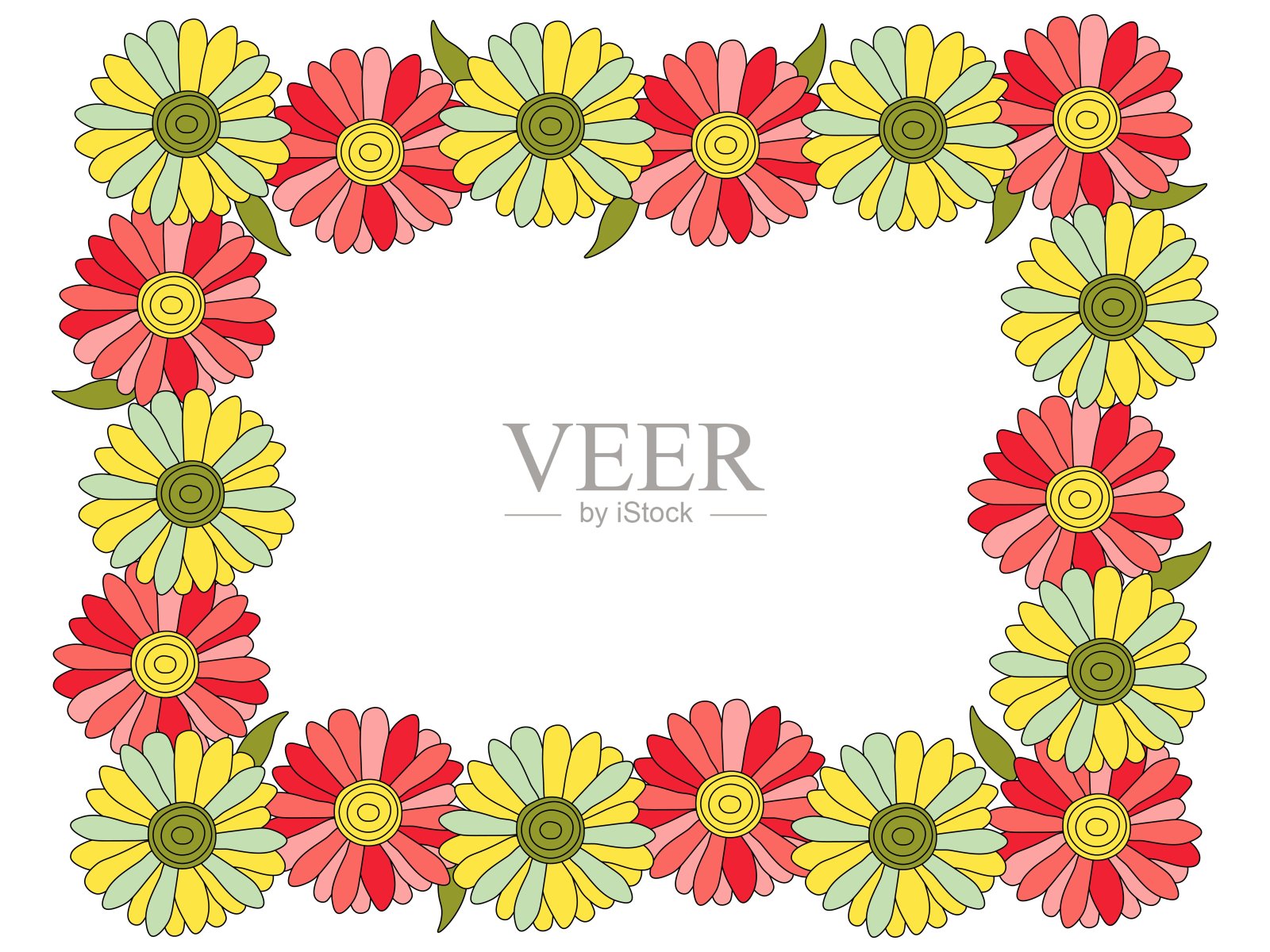 五颜六色的非洲菊，花和空白的题词，贺卡的框架插画图片素材