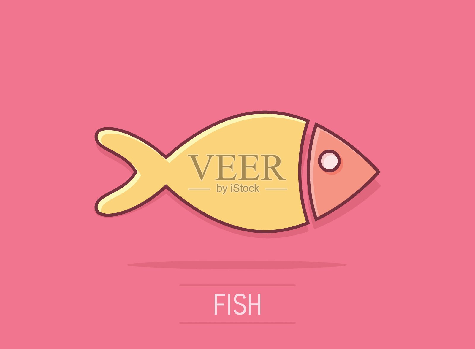 鱼标志图标在漫画风格。金鱼矢量卡通插图孤立的背景。海鲜经营理念的飞溅效应。插画图片素材