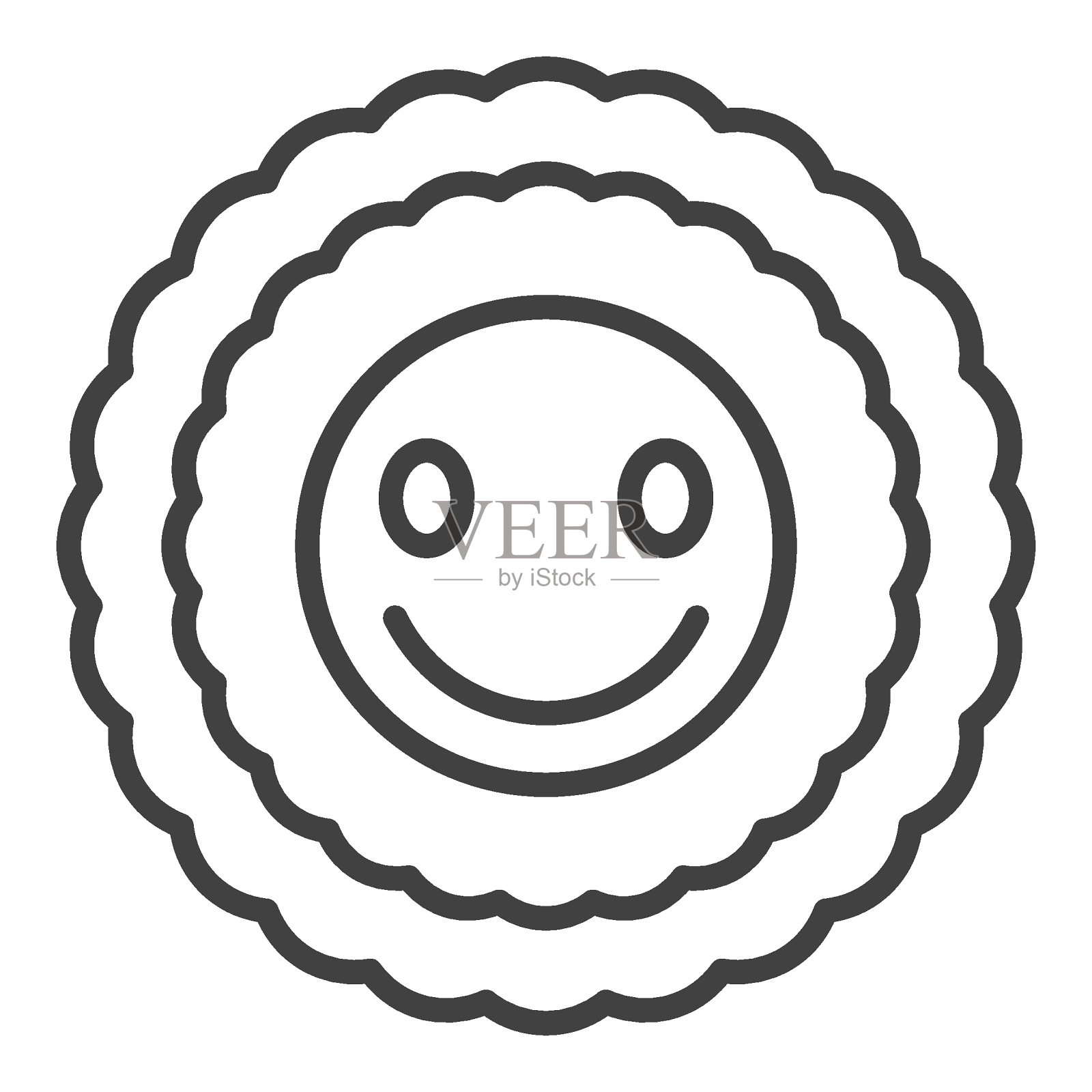 圆形有趣的微笑花矢量轮廓图标或符号在Groovy风格插画图片素材