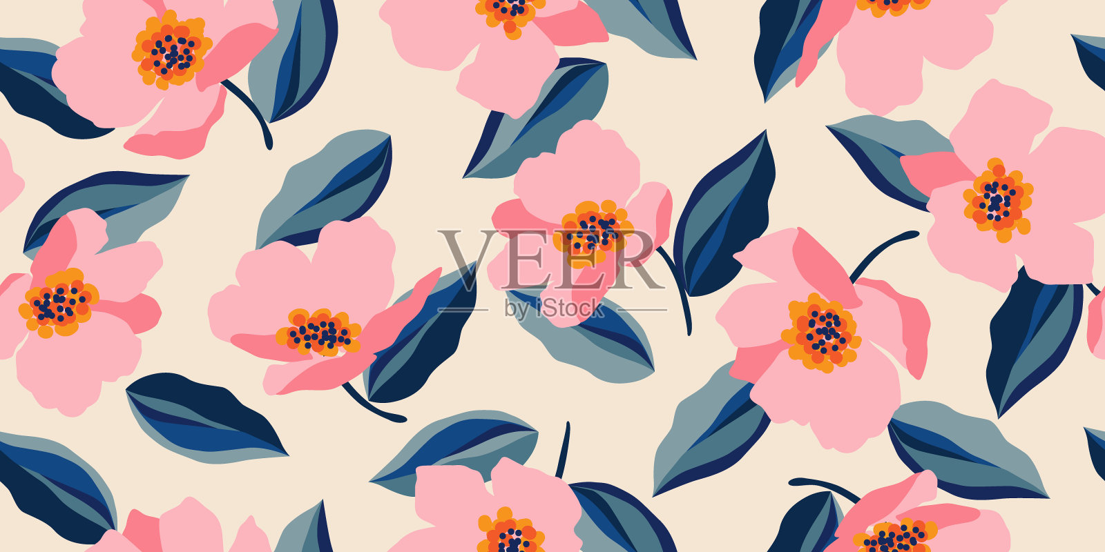 异国情调的手绘花，无缝图案与花卉织物，纺织品，服装，包装纸，海报，横幅，家居装饰，自然抽象的背景。矢量插图。插画图片素材