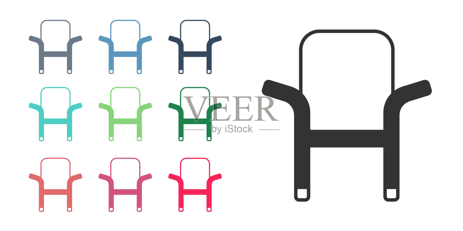 黑色露营便携式折叠椅图标孤立的白色背景。休息和放松设备。钓鱼的座位。设置图标彩色。向量插画图片素材