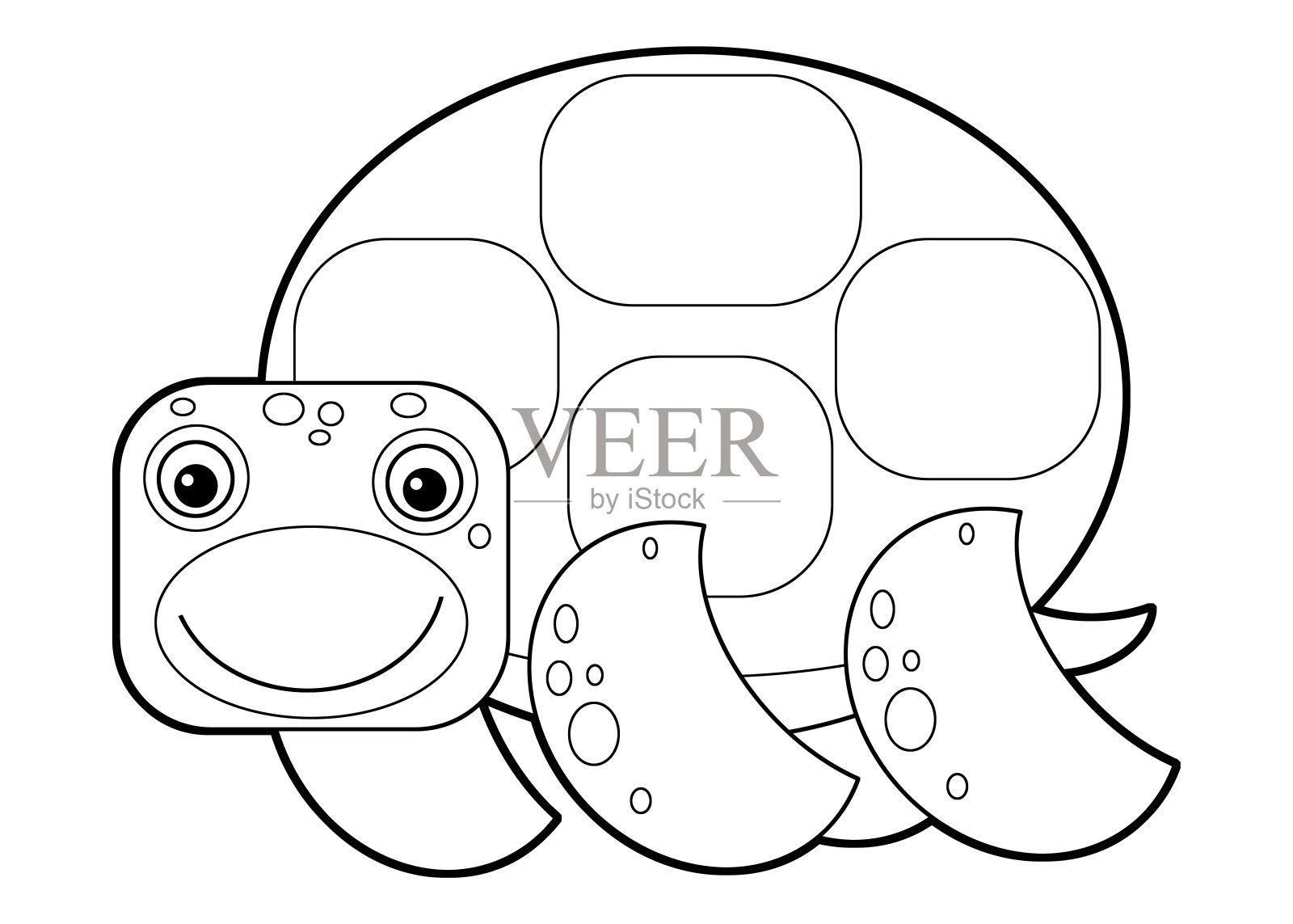 卡通水下场景与游泳的珊瑚礁鱼龟与素描插图插画图片素材