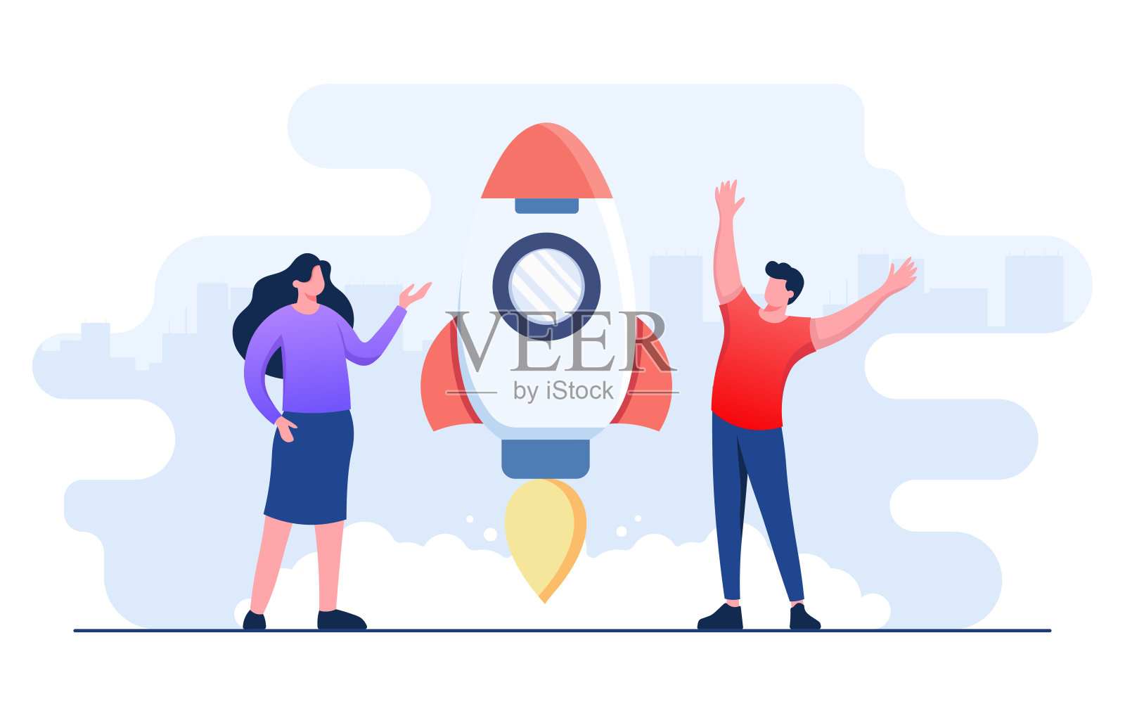 商人成功发射火箭，创业概念平面插图矢量模板，新想法，产品，项目，创新，创意概念的登陆页，网页横幅插画图片素材