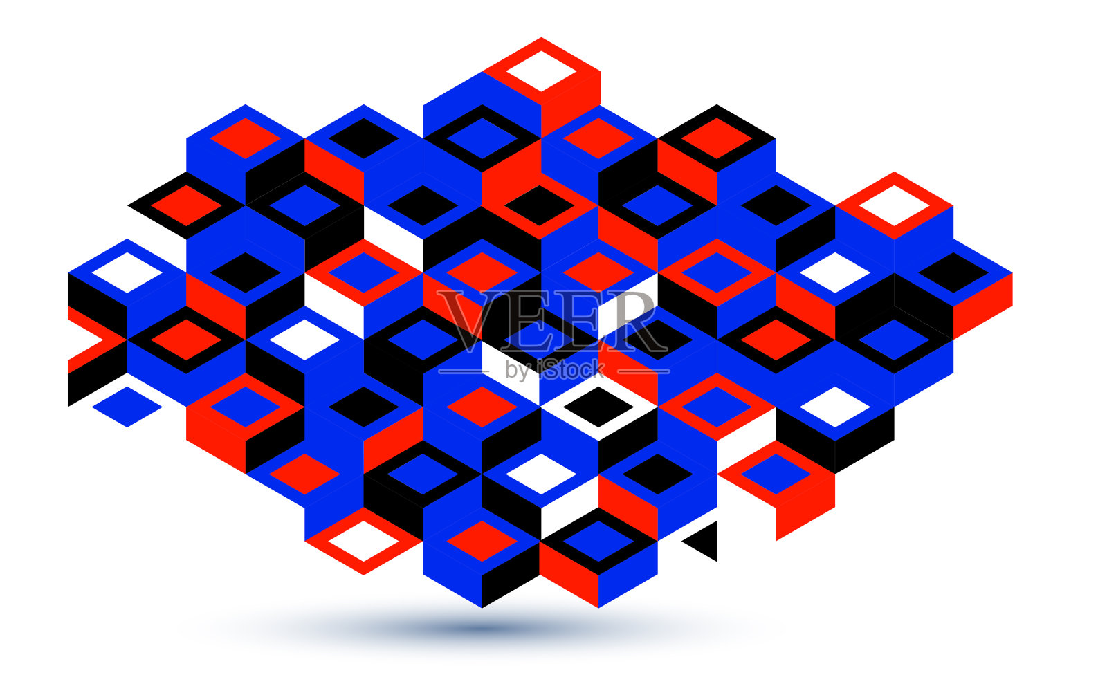 抽象矢量壁纸具有三维等长立方体块，几何构造具有块的形状和形式，立方体多边形低多边形主题。插画图片素材