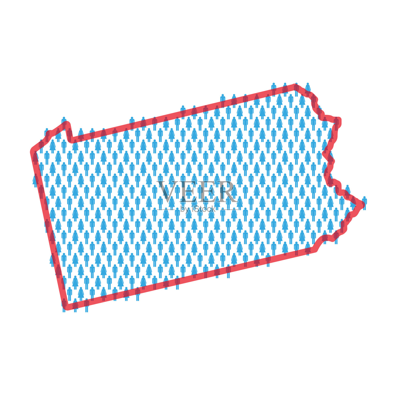 宾夕法尼亚州人口图。简笔画人物地图。男人和女人的图案。平面矢量图插画图片素材