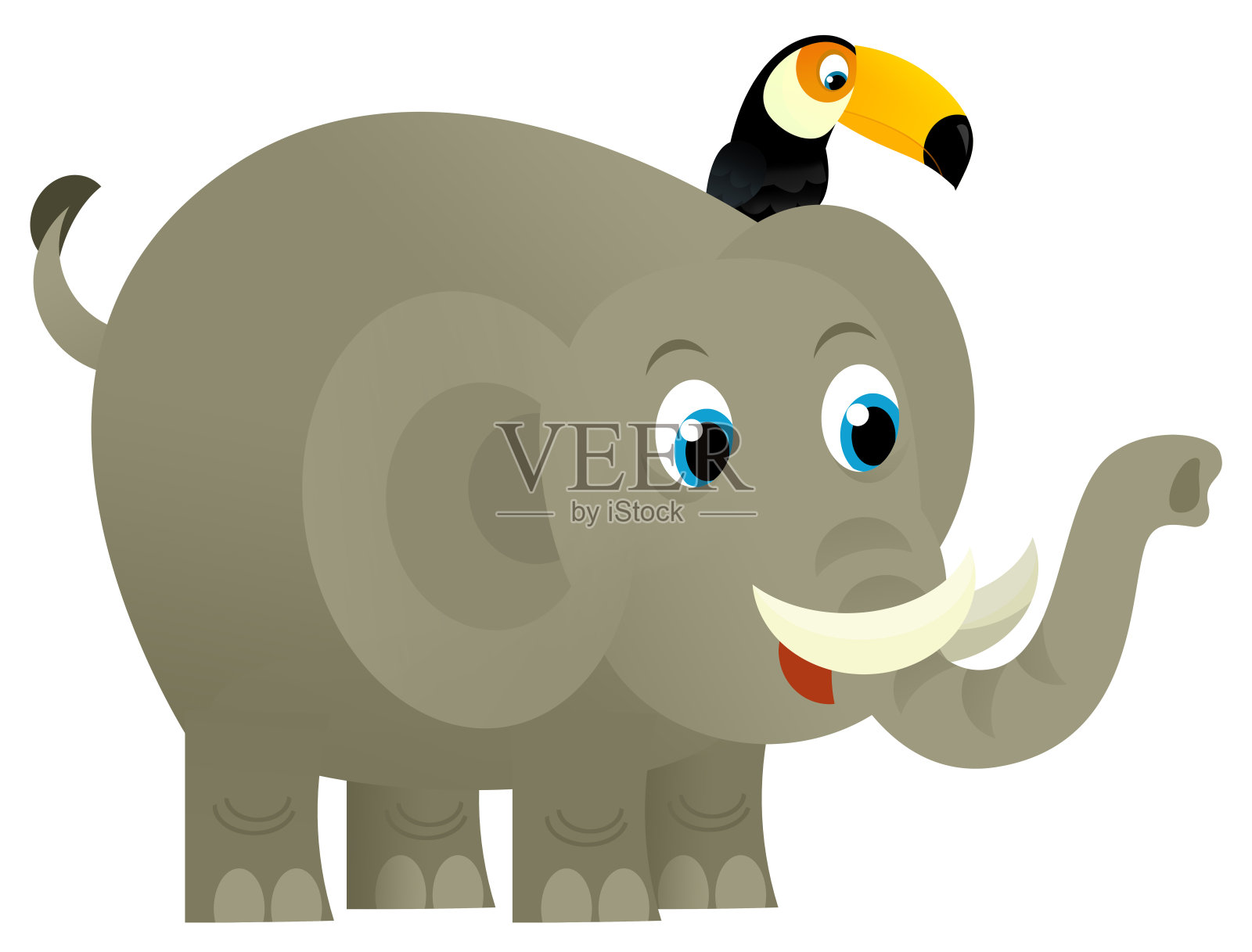 卡通野生动物快乐的小象与其他动物朋友在白色的背景-插图的孩子插画图片素材