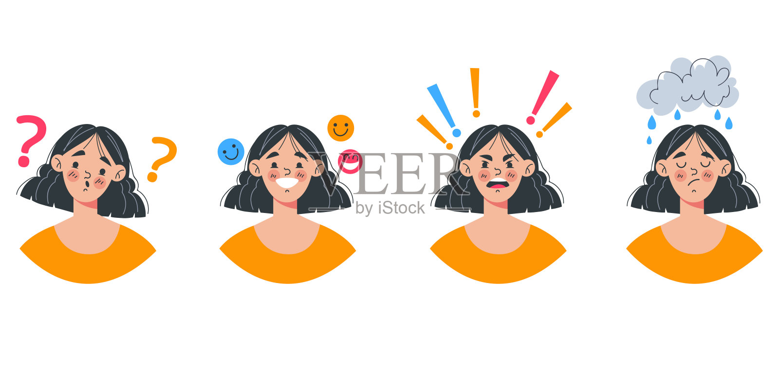 不同情感人物平面卡通设计插画集插画图片素材