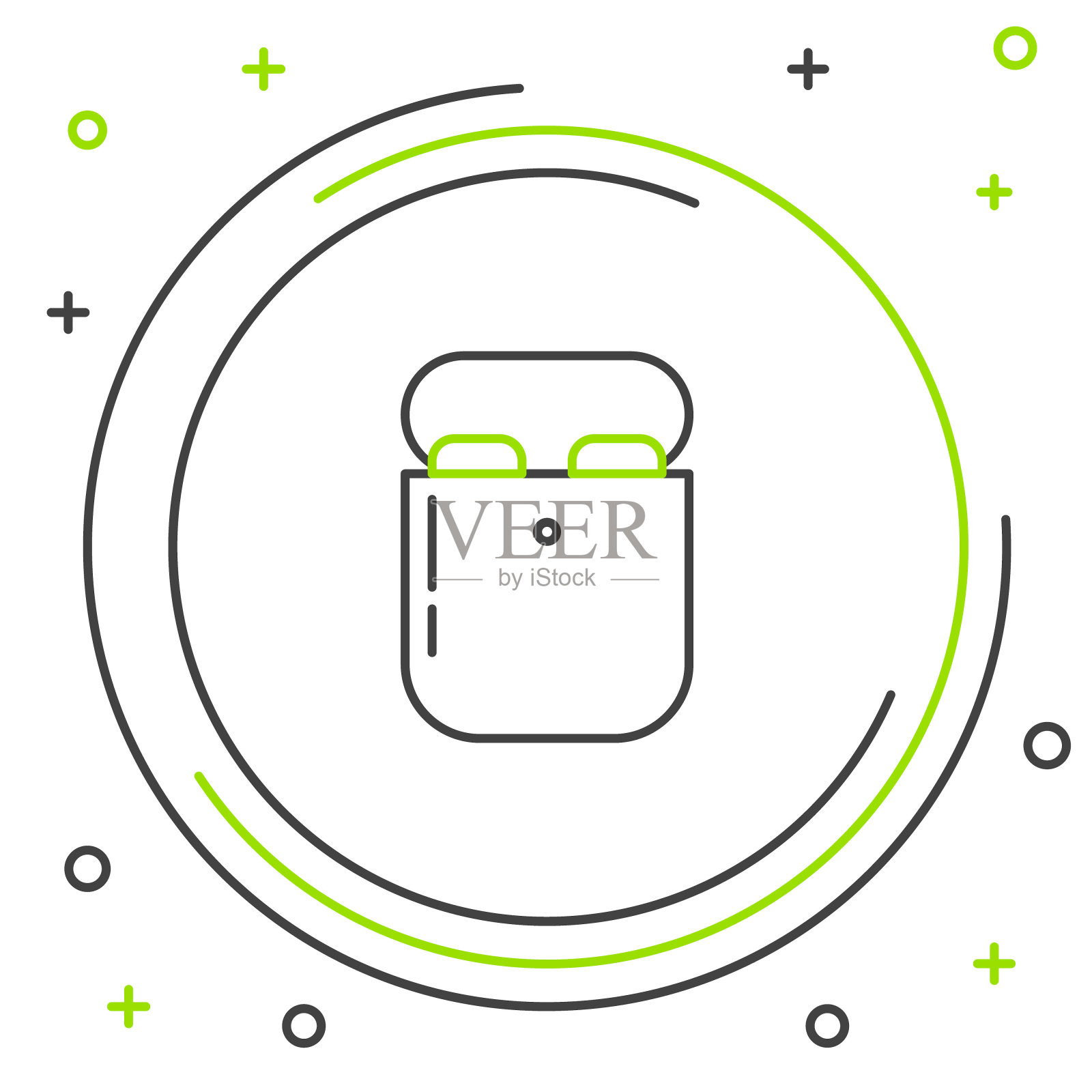 线空气耳机框图标孤立在白色背景。无线支架，以防耳机和电子设备。色彩缤纷的轮廓概念。向量插画图片素材