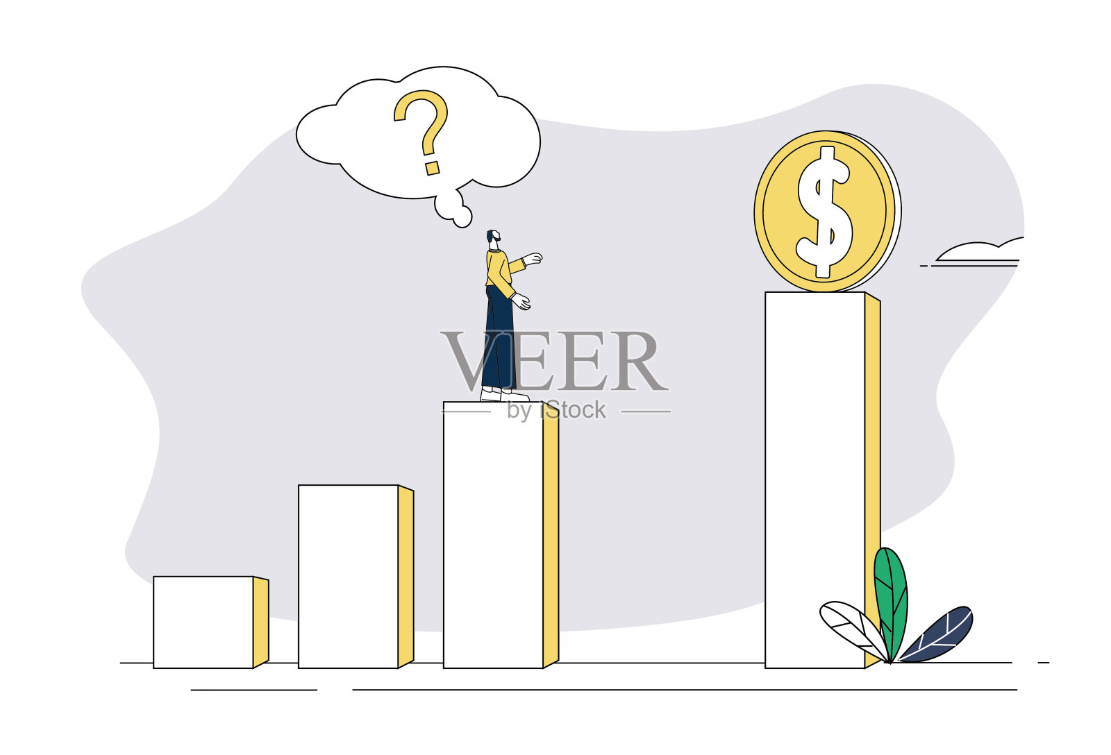商人在思考如何克服困难，获得美元财富。插画图片素材