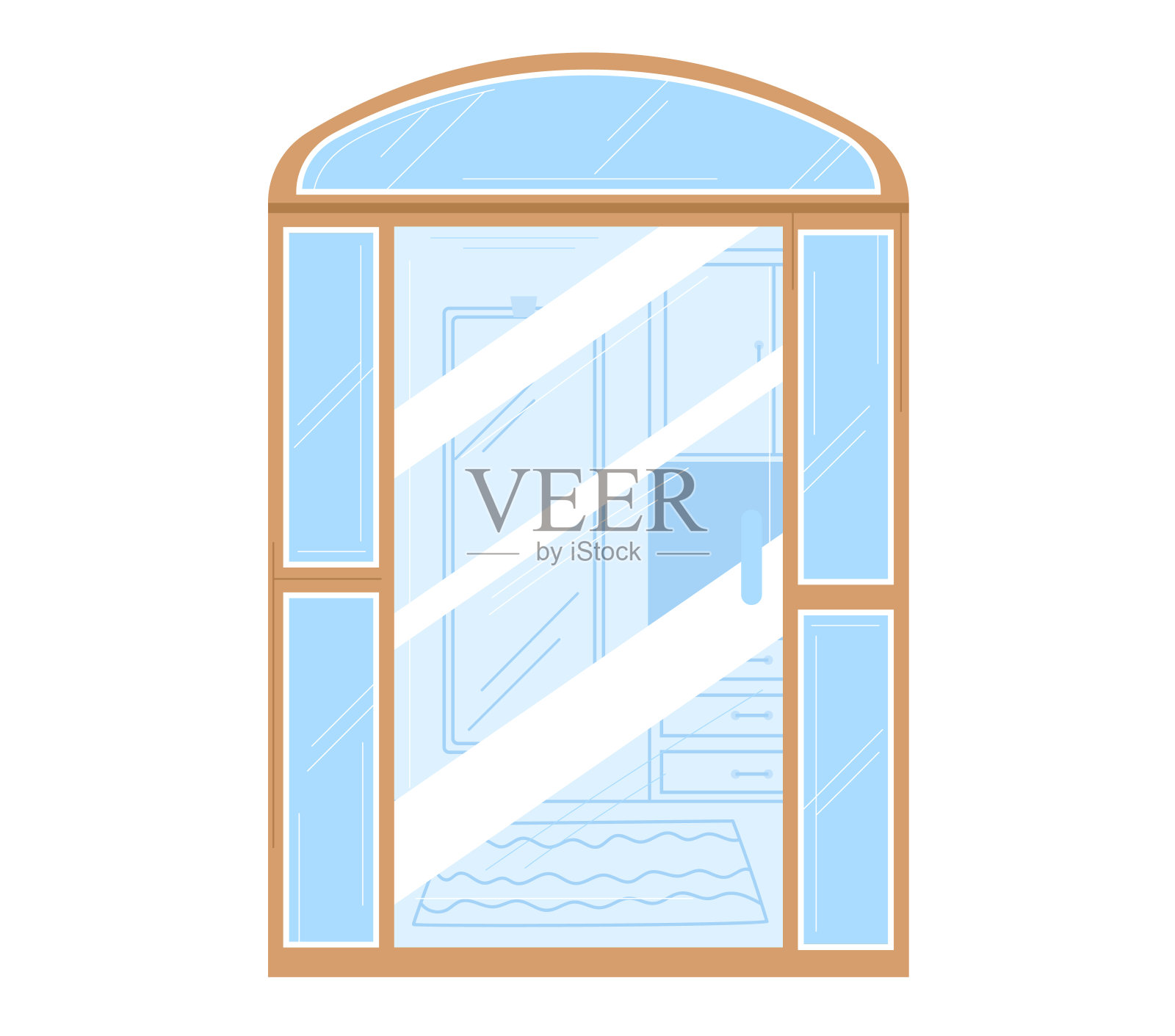 木框架玻璃门矢量插图。现代入口，室内设计元素插画图片素材