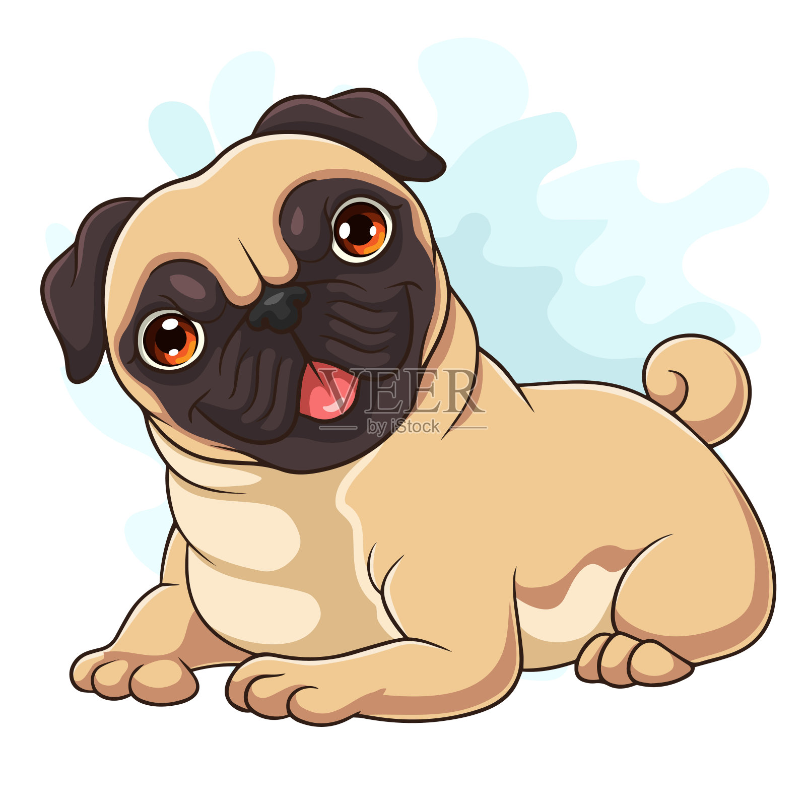 可爱的哈巴狗卡通孤立的白色背景插画图片素材