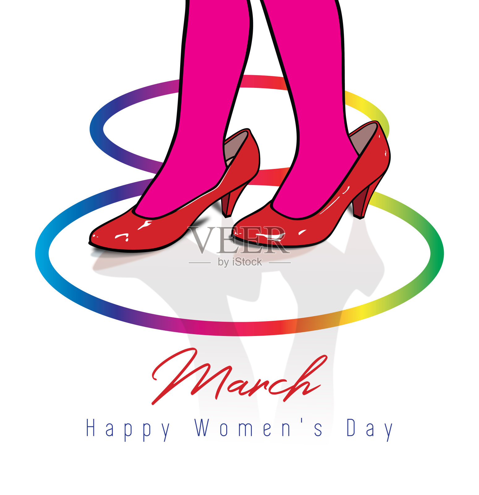 一个穿着红色高跟鞋的小女孩插画图片素材