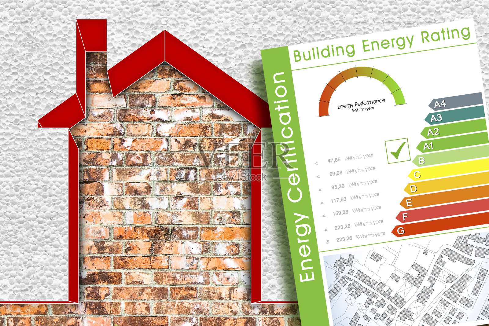 建筑能效概念与能效等级在根据新的欧洲法律-如何用热涂层来提高能效照片摄影图片