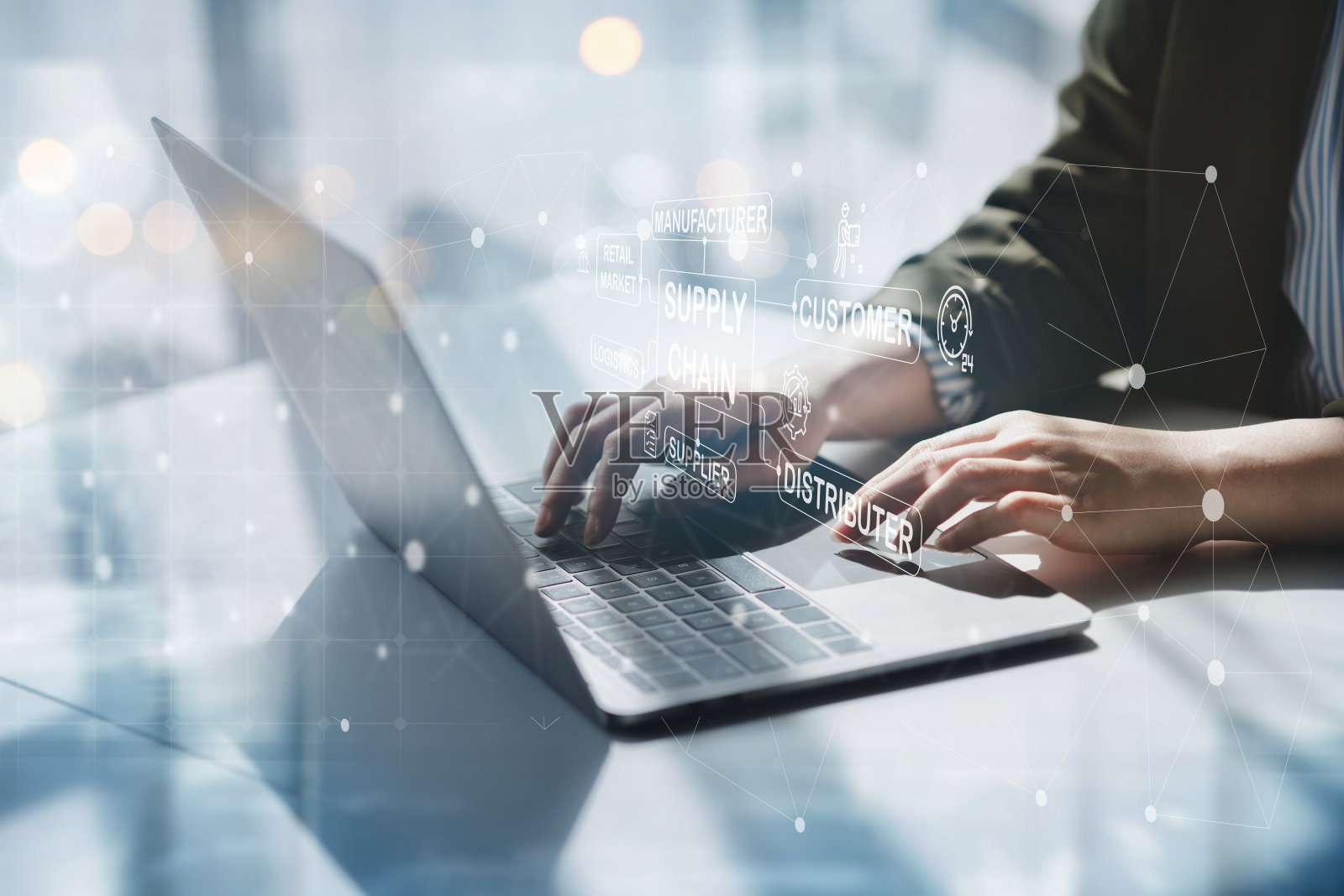 物流和供应链运输的概念，寻找产品，以满足消费者的需求和运输产品给消费者，分销产品网络在世界各地。照片摄影图片