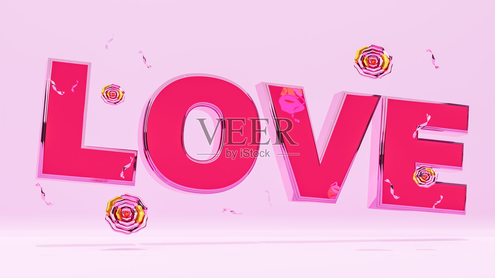 情人节快乐，粉色背景上用玫瑰发短信表白。三维渲染照片摄影图片