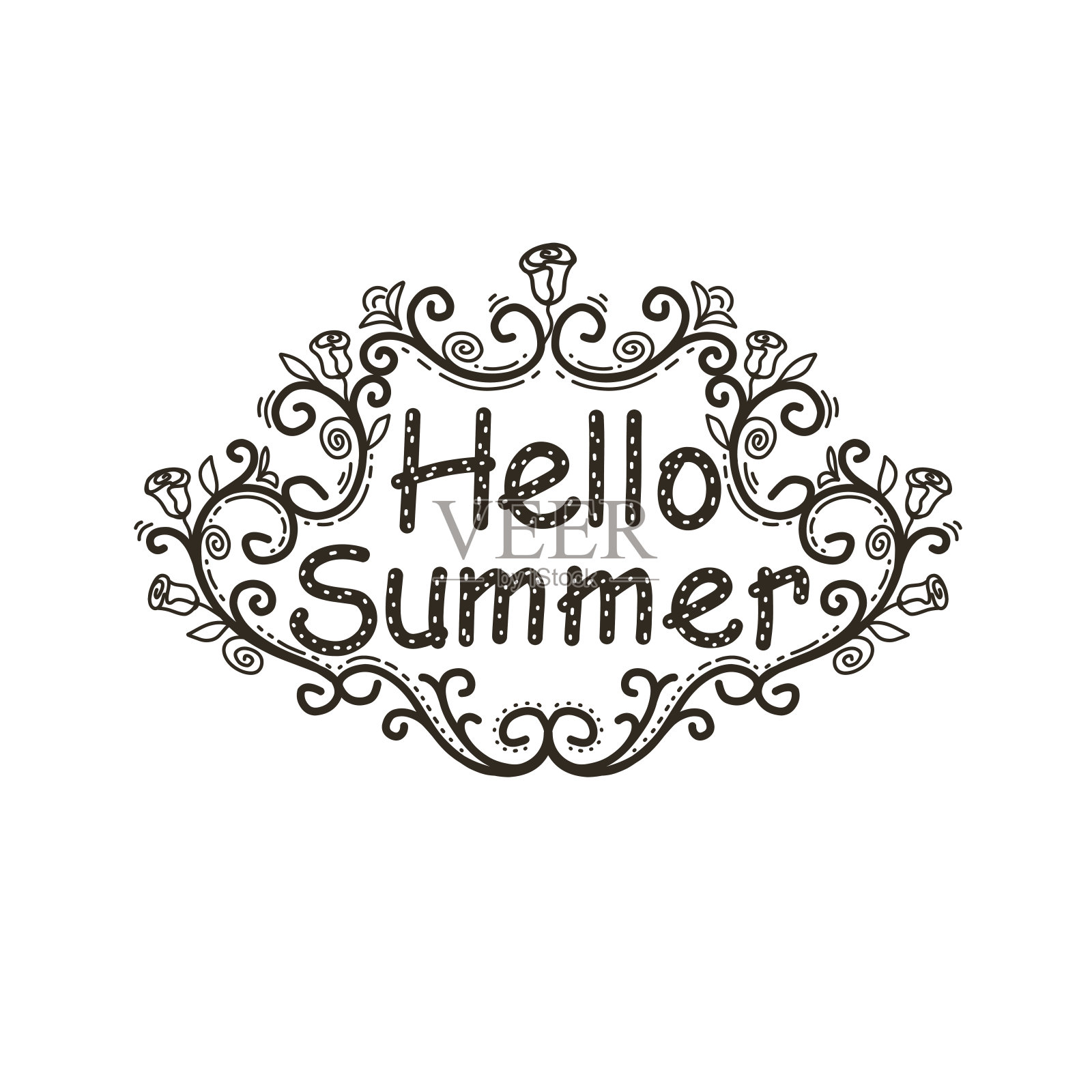 你好夏天，亲手题词。插画图片素材