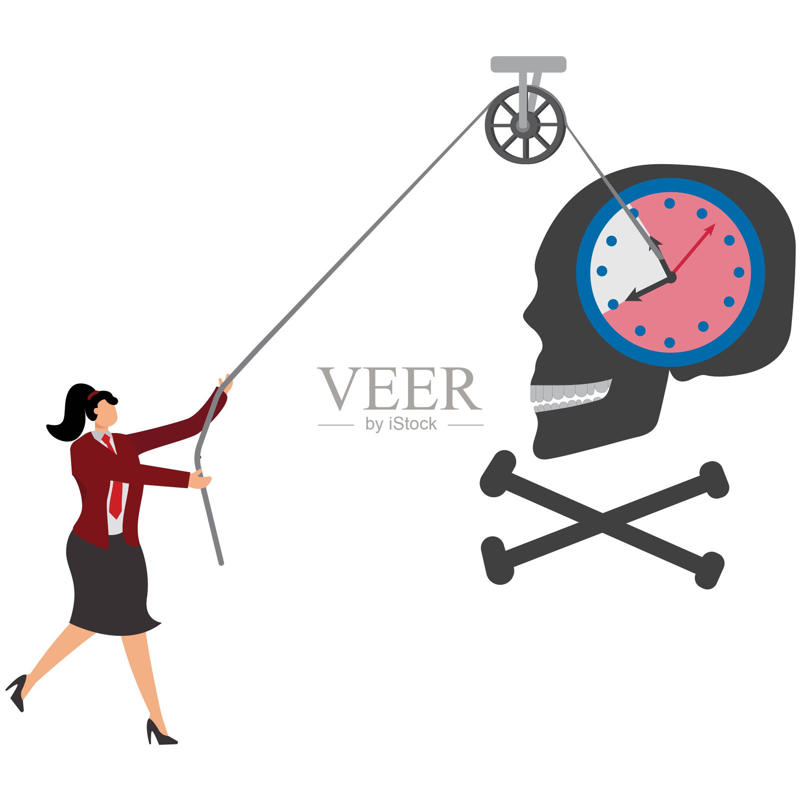 倒计时，时钟，女商人，时间，死亡，插画图片素材