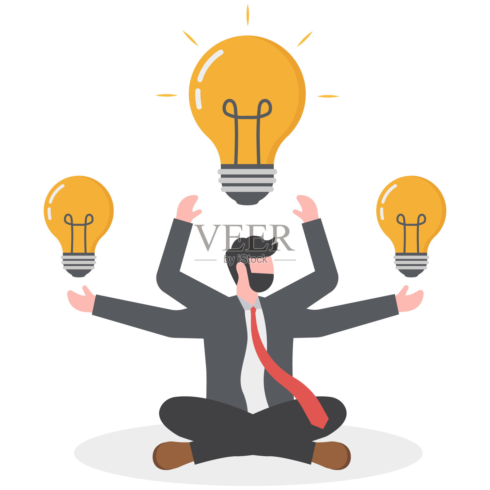 商人在冥想时的思考。放松冥想，消除分心的概念插画图片素材