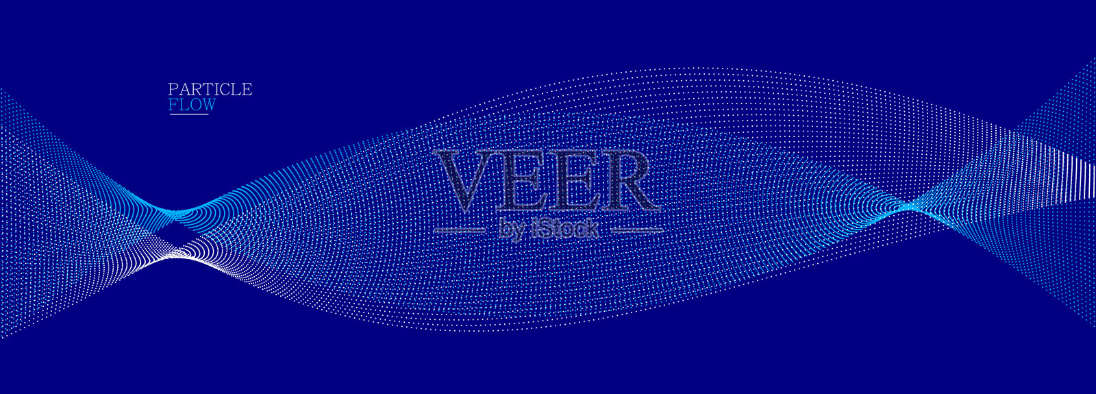 深蓝色空气粒子流矢量设计，抽象背景与波浪流动点阵列，数字未来插画，纳米技术主题。插画图片素材