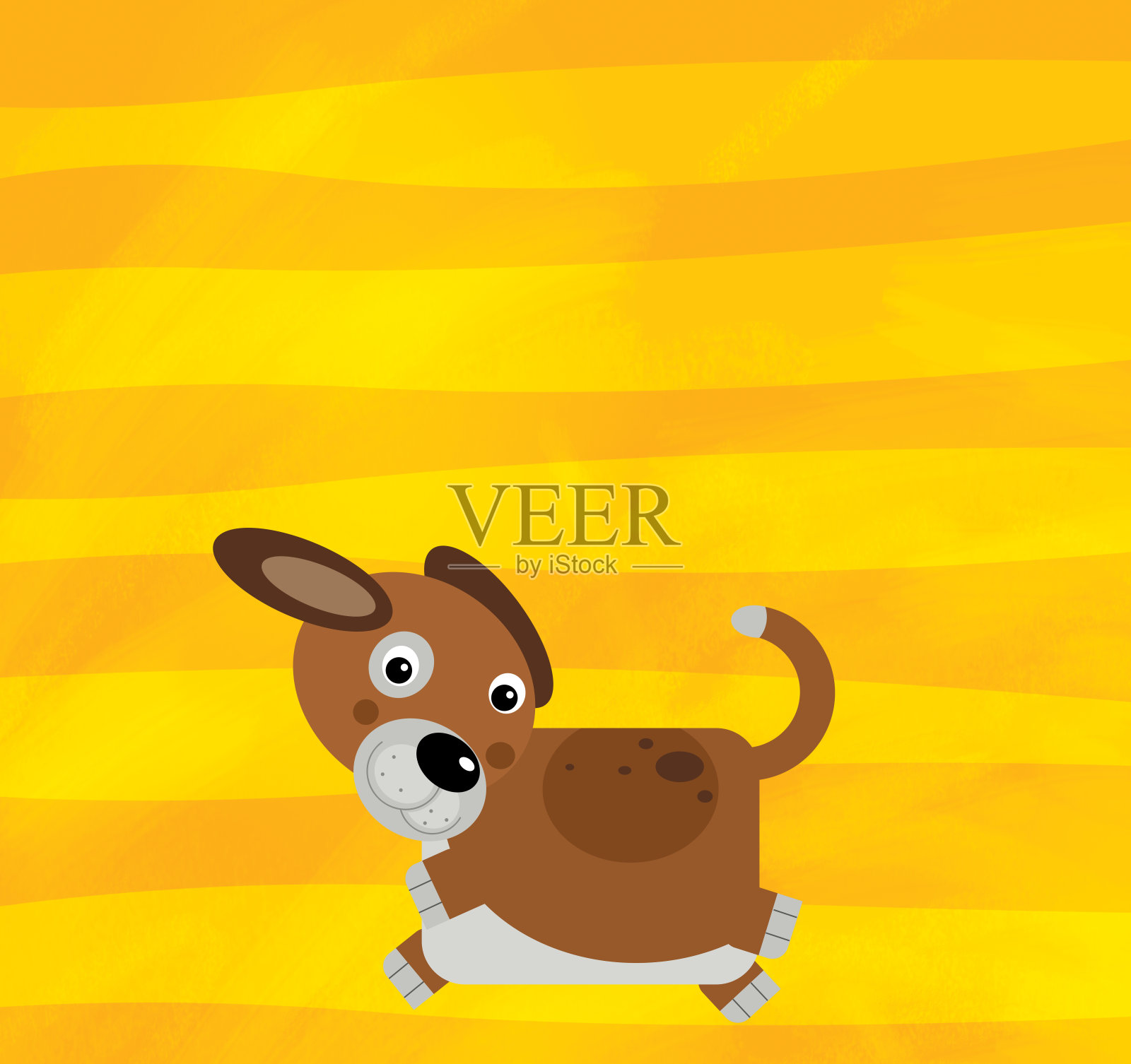 卡通场景与农场动物狗小狗黄色条纹插图的儿童插画图片素材