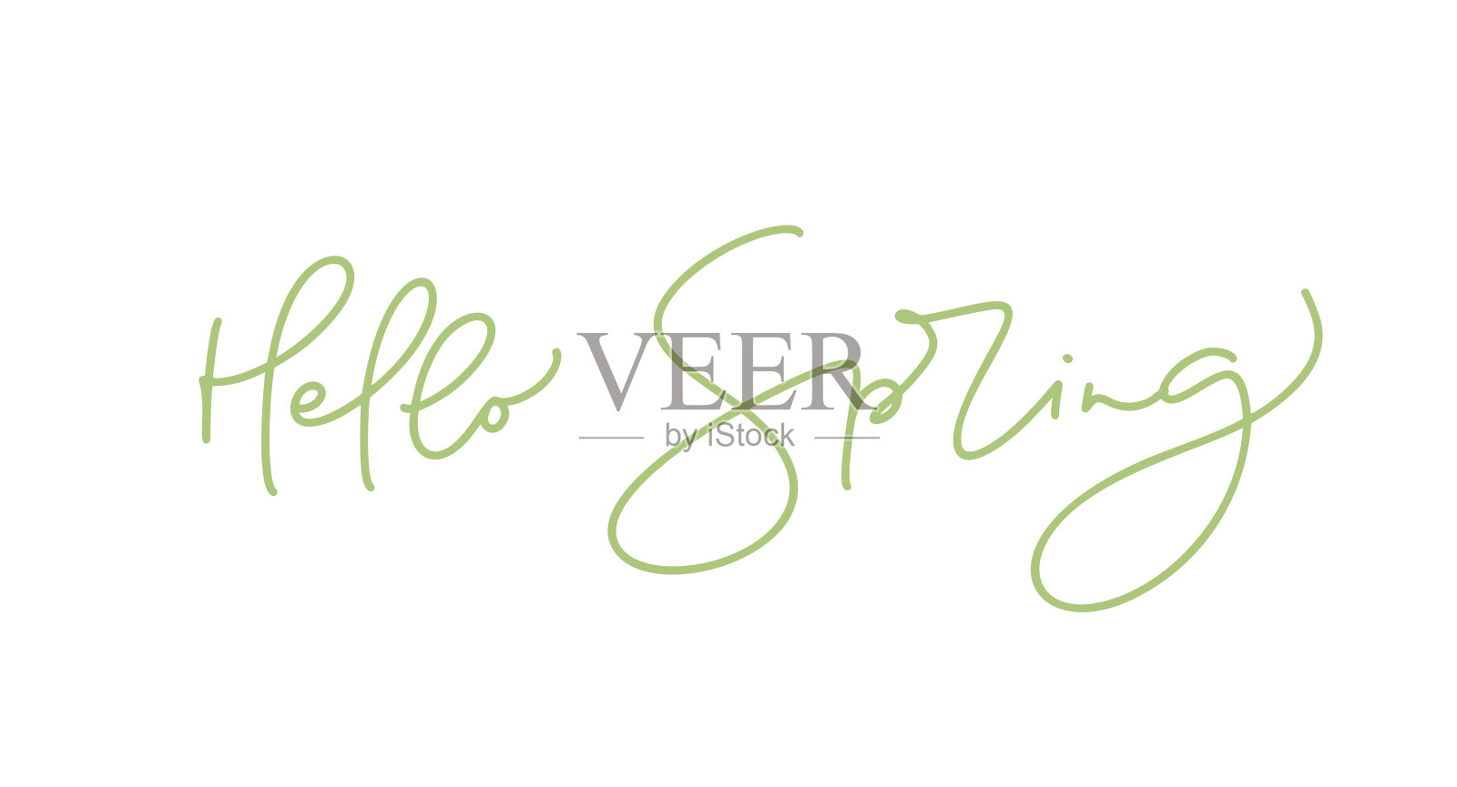 手绘矢量绿色文字字母你好春天。励志和鼓舞人心的季节引用。书法卡，马克杯，照片覆盖，t恤印刷，传单，海报设计插画图片素材