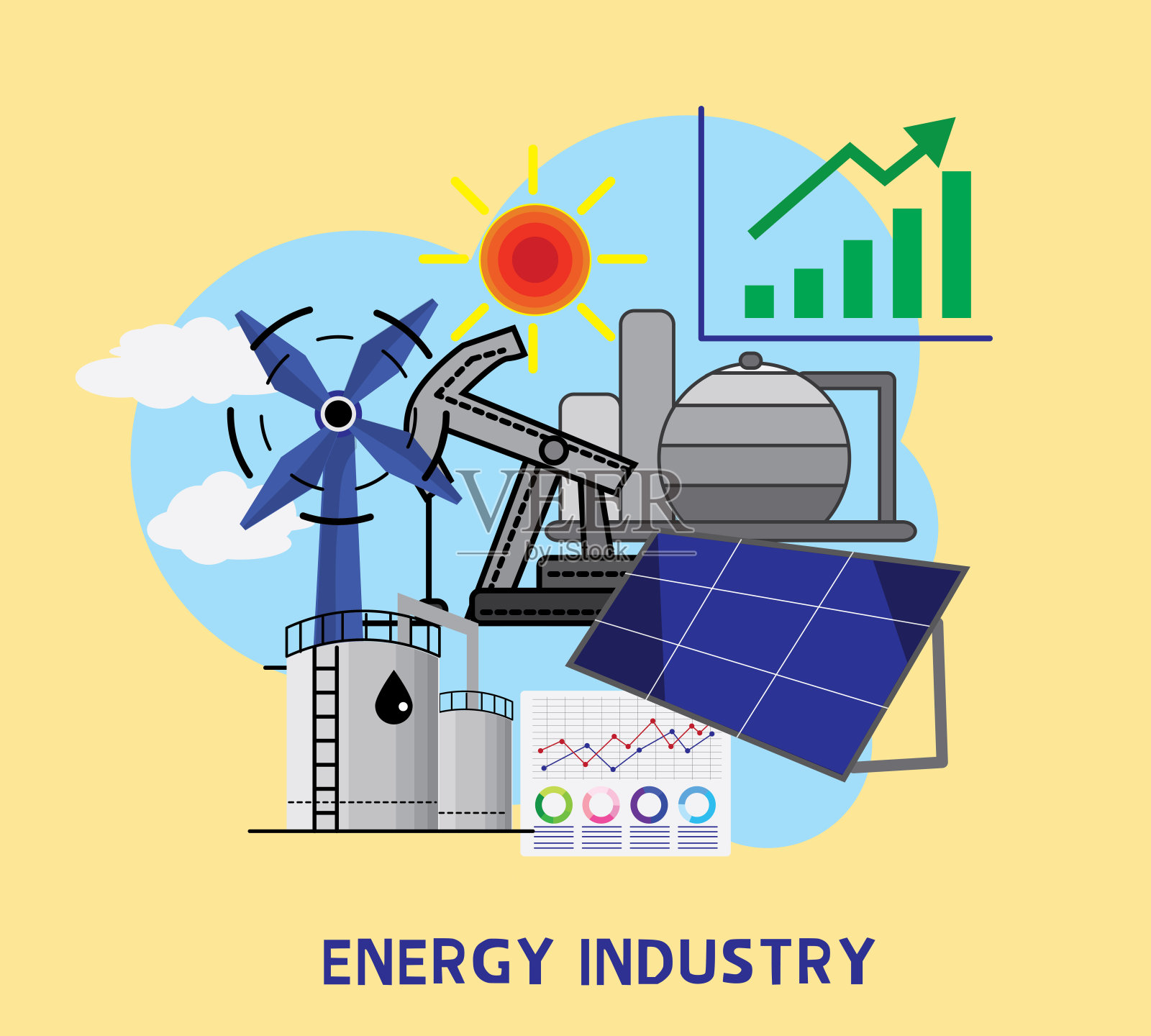 利用能源驱动经济的事业是当今世界的一个重要组成部分。插画图片素材