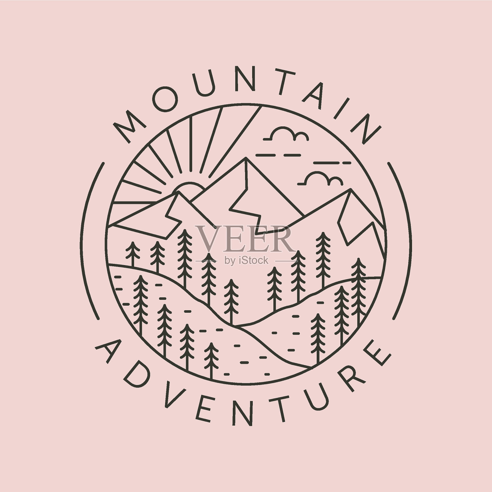 山冒险和日落线标志矢量符号插图设计插画图片素材