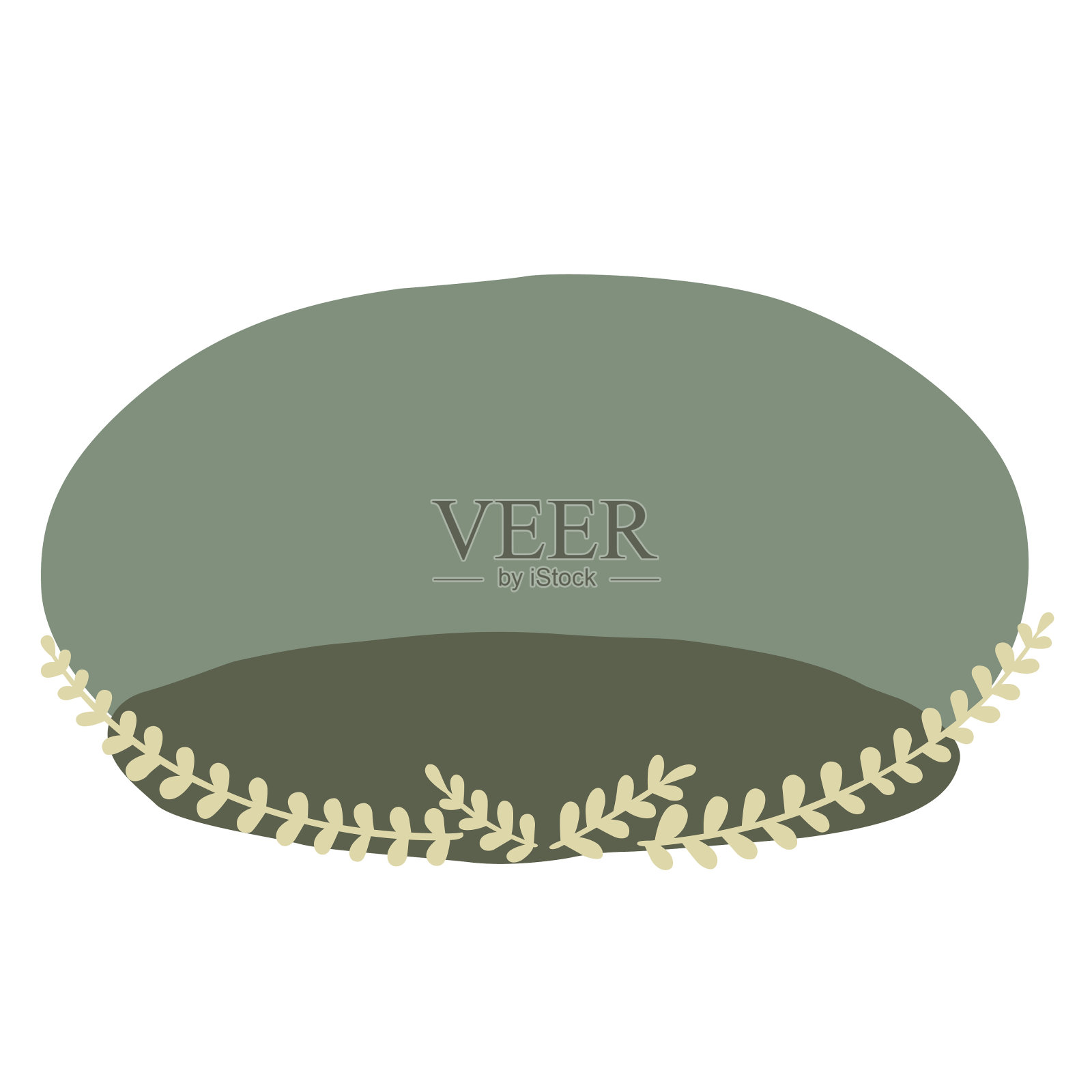 绿叶蕨类与椭圆形横幅平面设计装饰自然的概念。插画图片素材