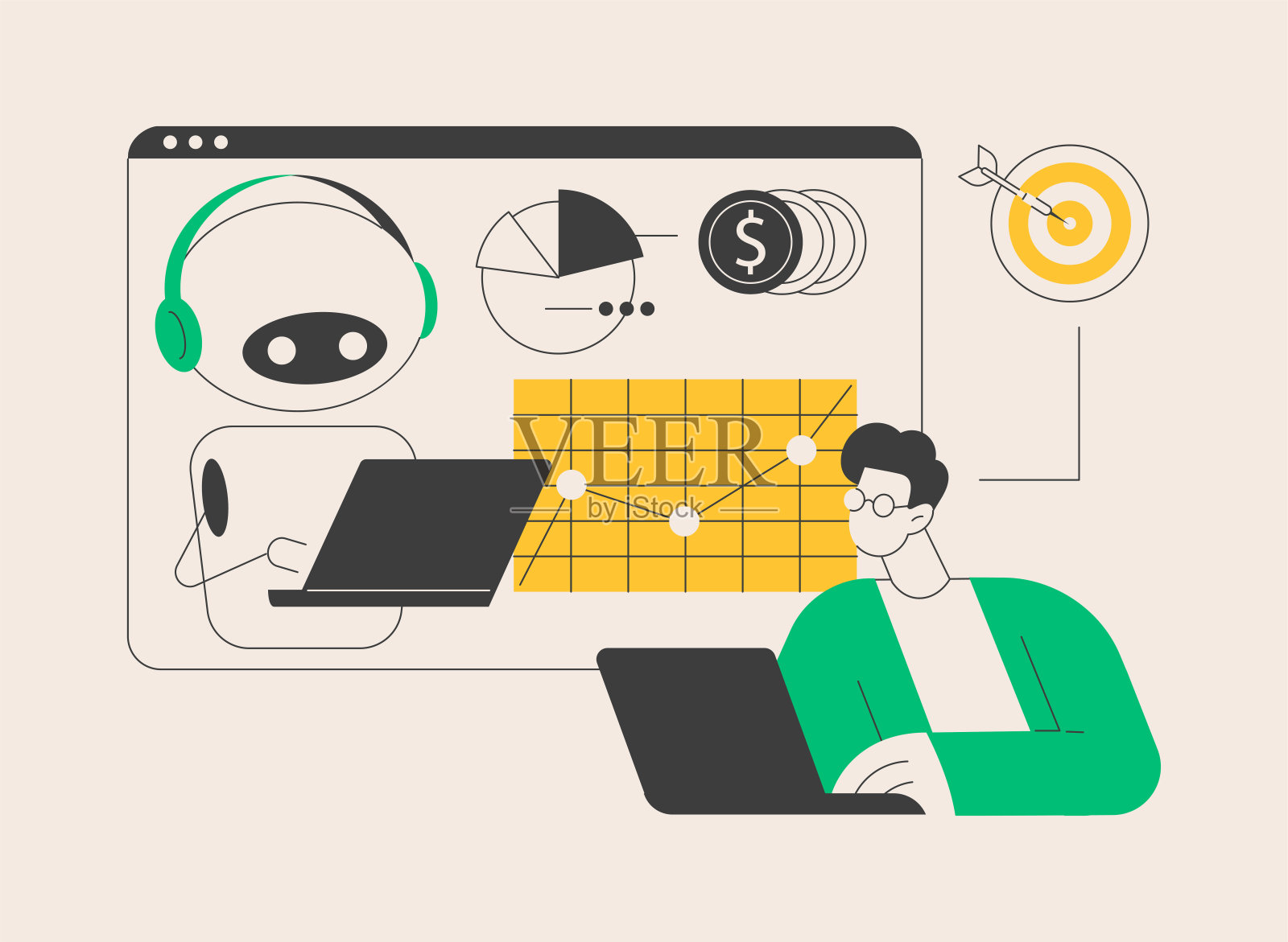 人工智能驱动的营销工具抽象概念矢量插图。插画图片素材