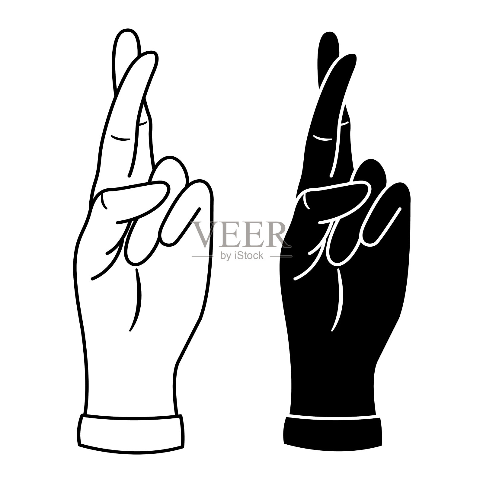 交叉手指图标。好运的手势，谎言，迷信。矢量图插画图片素材