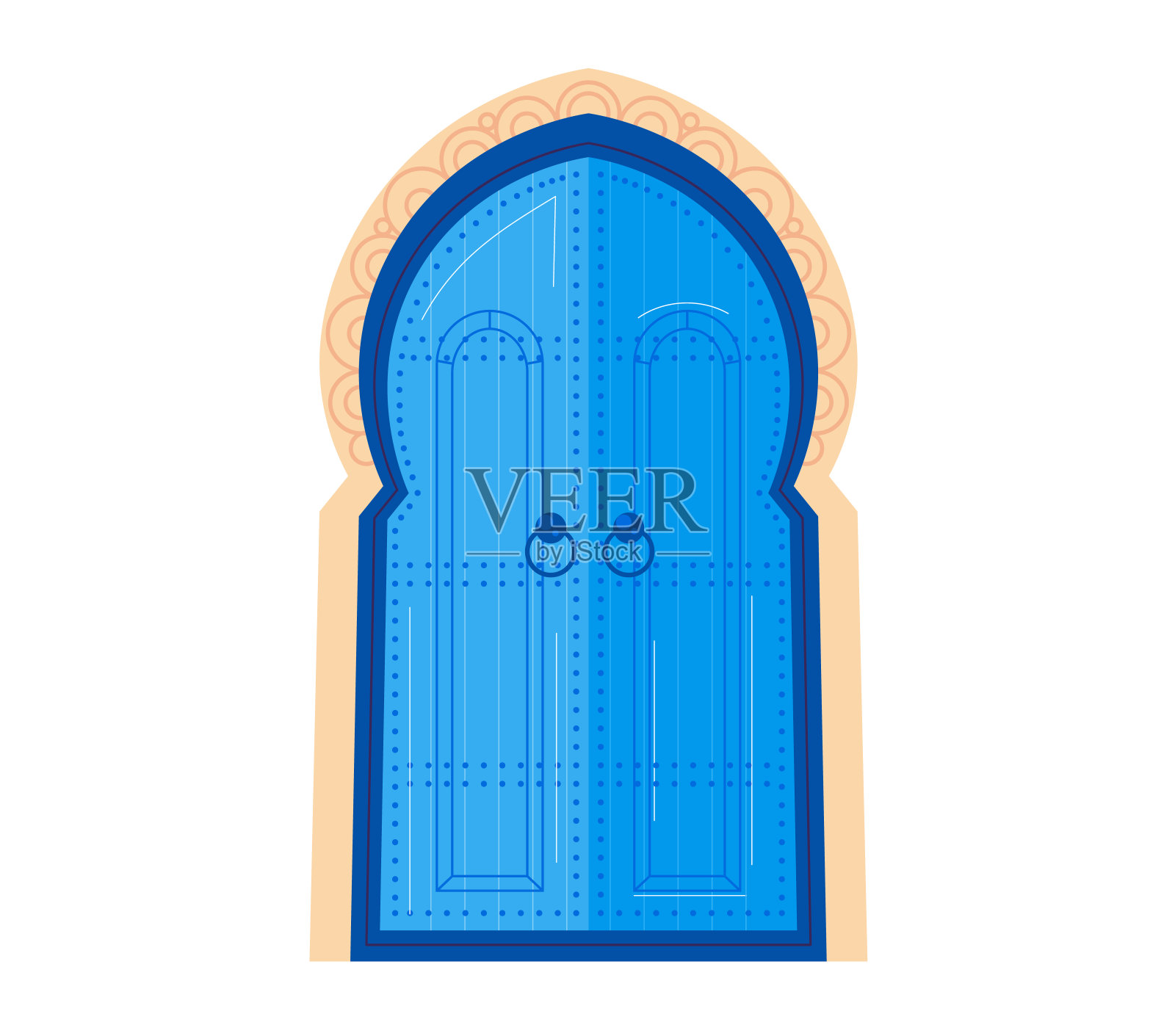 蓝色摩洛哥门与传统的设计和拱门。典型的摩洛哥建筑矢量插图的细节插画图片素材