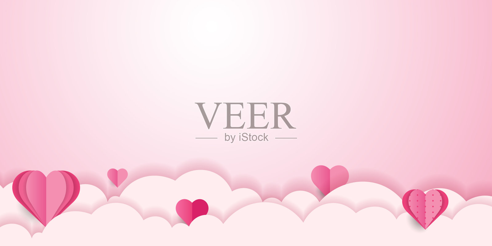 浪漫的背景与现实的设计元素，情人节横幅背景。情人节快乐横幅，纸艺风格。插画图片素材