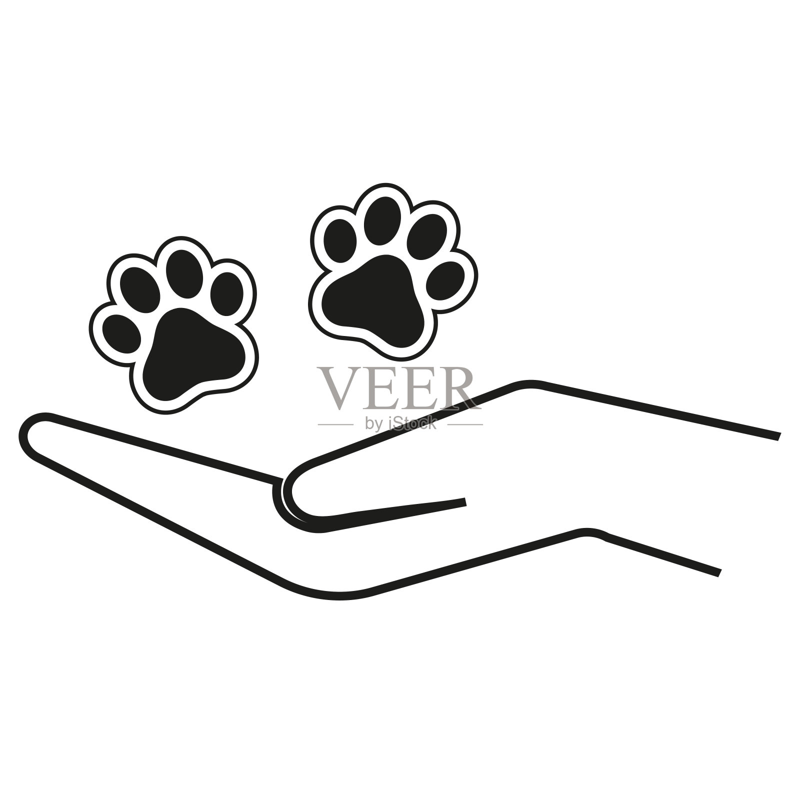 爱护动物的例子。人的手和狗的爪子插画图片素材