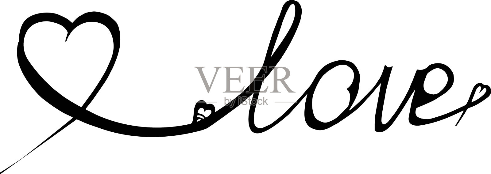 心形线条变成手绘“爱”字矢量图，情人节浪漫元素单线墨水画插画图片素材