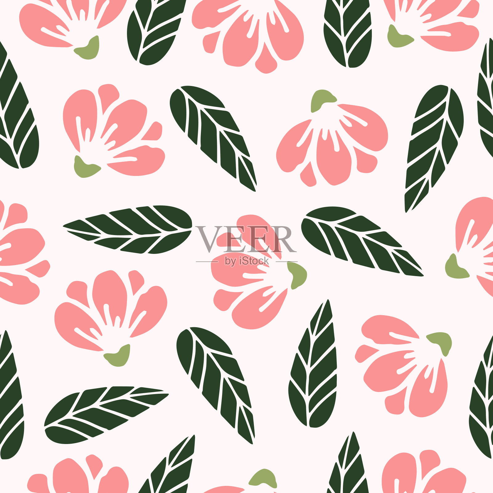 无缝花卉图案与抽象装饰花在桃色。插画图片素材