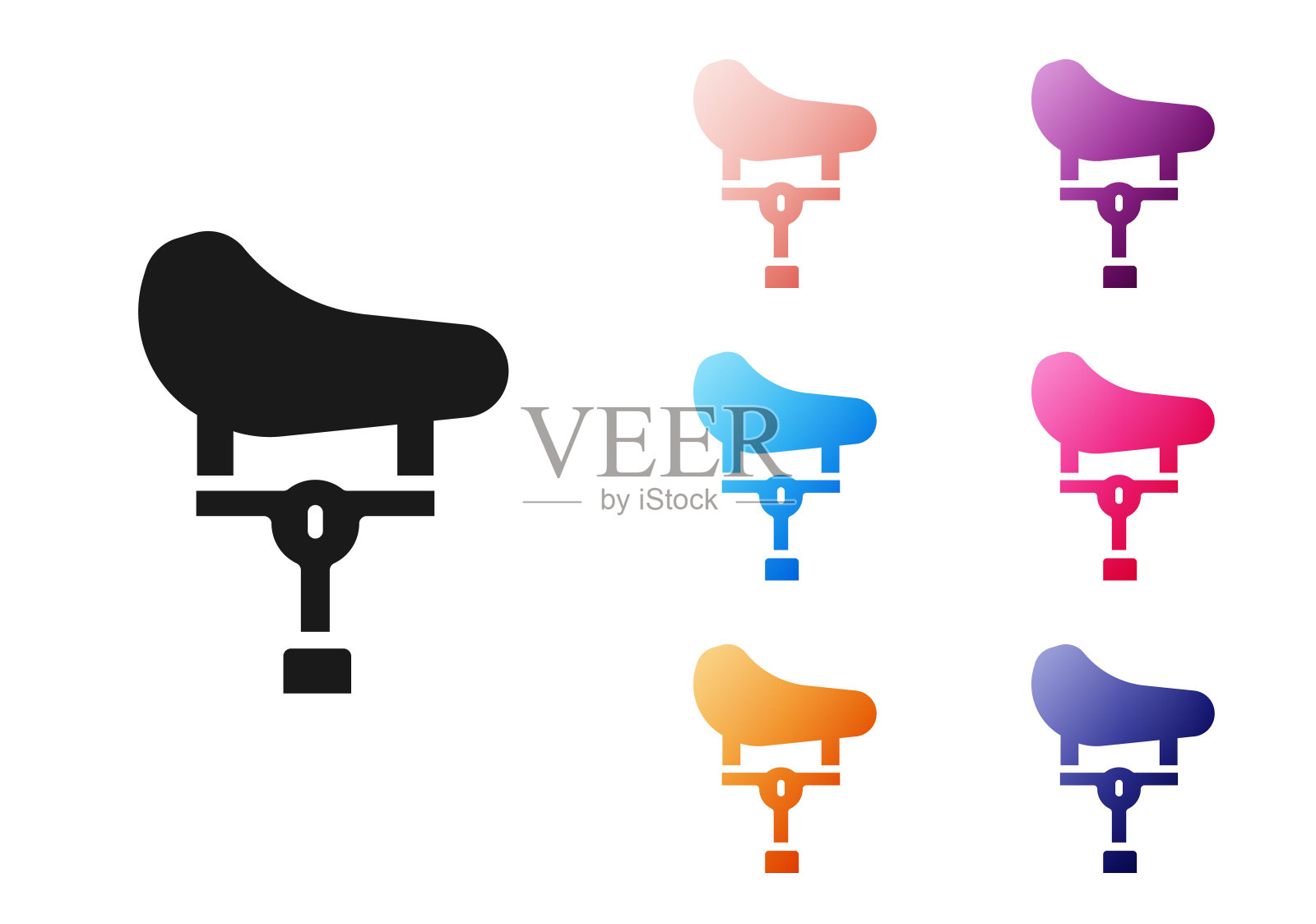 黑色自行车座图标孤立在白色背景。鞍座。设置图标彩色。向量插画图片素材